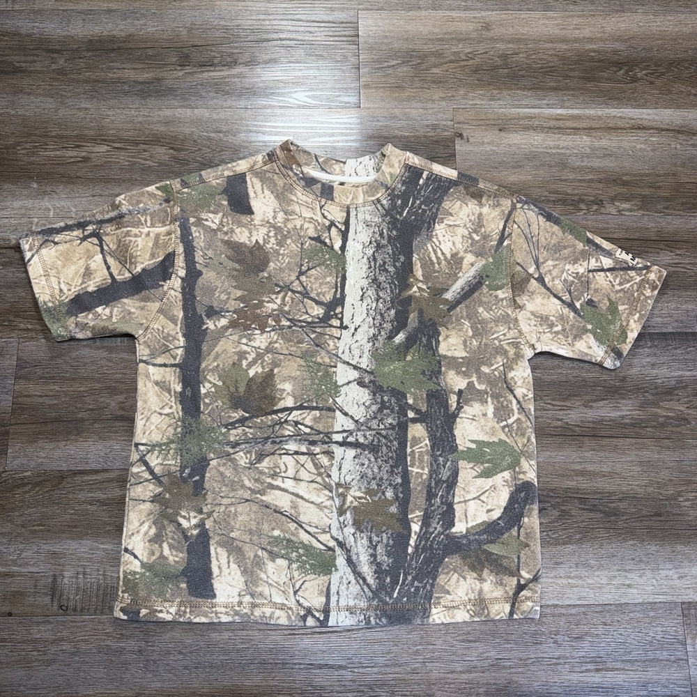 Fleece Factory Short-Sleeve Camouflage Fleece Shirt Mens S Tree Bark Pattern